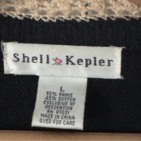 Vintage Shell Kepler Patchwork Beaded Duster Cardigan Large Black Crochet Lace - Picture 3 of 14